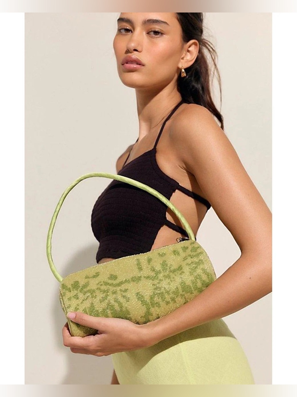 New Free People Green Beaded Bailey Bag Purse Handbag